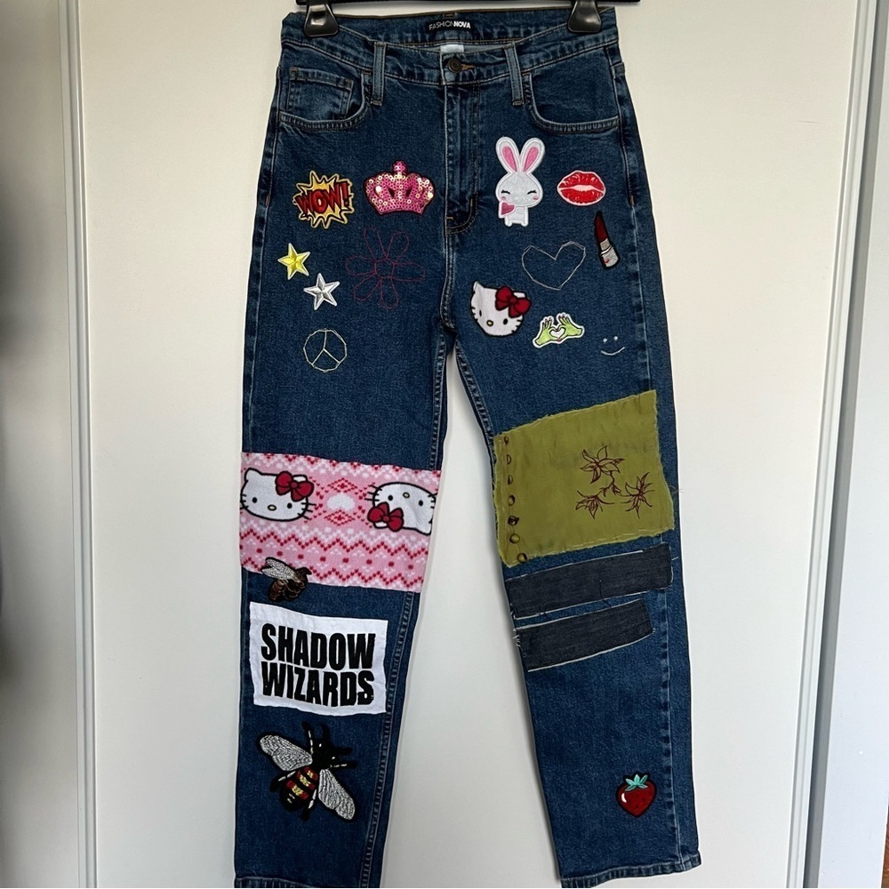 Hello Kitty Patchwork Denim High Rise  Jeans